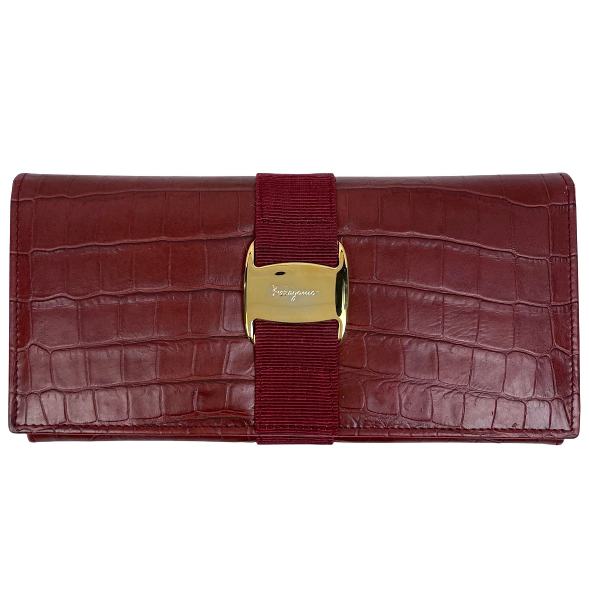 Salvatore Ferragamo Vara Rion Long Wallet Billfold Wallet Leather Red